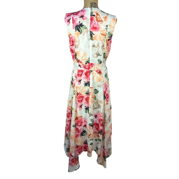 Calvin Klein Dress Sz 12 White & Pink Floral Asymmetric Hem Easter Fairy Cottage - Picture 3 of 10
